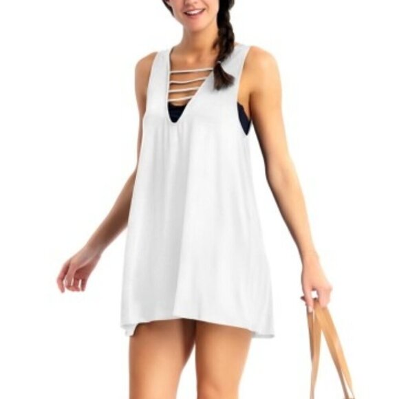 CALIFORNIA WAVES WHITE CUT OUT SWIM COVER DRESS SIZE XL NWT - Picture 1 of 3